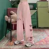 HOUZHOU Harajuku Rose Pantalon Streetwear Femmes Oversize Taille Haute Jambe Large Pantalon Broderie Esthétique Lâche Mode Coréenne 211115