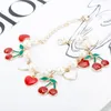 Dongsheng Fashion Vintage Sweet Red Cherry Charm Bangle Love Heart Pearls For Women Mujer Pulseras-25 Link Chain227i