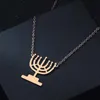 Naszyjniki wisiorek lampy lampy św. Świece Naszyjka Chanukah Menorah w kształcie stali nierdzewnej Jewelry Candlestick Women204F