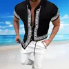 Big Size 3XL Men's Casual vintage Shirts blouses short Sleeve summer Black white printed Shirt Loose Fit Print Pattern Man Cl266p