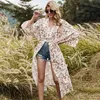 Blomstryck Bohemian Beach Kimono Dress Cover-Ups Summer Maxi Long Casual Boho 210427