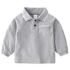 Весна autum 2-8 9 10 12 лет детская детская одежда сплошной цвет карманный хлопок с длинным рукавом футболка для детей мальчиков 210529