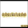 Grillz Dental Body Drop Delivery 2021 Mens Gold Grillz Set Fashion Hip Hop Jewelry High Quality Eight 8 Top Tooth Six 6 Bottom Teeth Grill