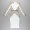 Women Winter Style Sexy Patchwork Long Sleeve Two Pieces White Bandage Set Celebrity Designer Fashion Party Women's 210930