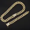 Catene 20mm Miami Prong Cuban Chain Link Collane color argento 2 file Set completo di strass con strass ghiacciati per uomo Hip Hop