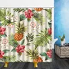 Tende da doccia Cartoni animati Pianta tropicale Fiori Foglia verde Modello Stampa 3D Tessuto impermeabile Decorazione del bagno Tenda con ganci