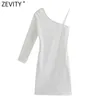 Women Sexy Single Shoulder Asymmetrical Shirt Dress Female Chic Side Zipper White Casual Slim Mini Vestidos DS8276 210416