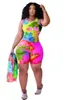 Women tie dye Tracksuits sexy Two piece sets summer clothing Plus size Outfits sleeveless t shirt+mini shorts bodycon running suit 4810