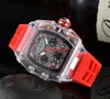 2021 Male Watch Men leisure Quartz Watches Transparent Dial Color Rubber Strap Small Pointer Working Watches3116