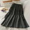 Harajuku vintage długie spódnice damskie letnie kieszenie wysokiej talii plisowane spódnice ładunkowe plus size panie białe czarne spódnica Jupe femme 210619