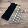 Newmetal wielokrotnego użytku ze stali nierdzewnej ze stali nierdzewnej Prosto wygięte słomy do picia z pędzlem Case Cleaning Set Party Bar Akcesoria RRB12628