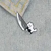 Faca Gato Fofo Desenho Engraçado Forma de Adaga Mulheres Broches Simplicidade Alfinete Esmaltado Lapela Distintivos Broche Jóias Personalidade Requintada