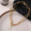 17KM Moda Oro Tallado Retrato Moneda Colgante Collar para Mujeres Punk Plata Color Multicapa Cadena Gargantilla Collar 2021 Joyería2109