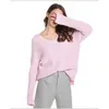 Вязаный свитер Женщины черный розовый синий плюс размер с длинным рукавом свободные S осень зима V шеи тонкий серый LR263 210531