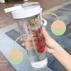 Tumblers de palha bebendo lado Copo de chá de flor de frutas criativas com copos de plástico de estudante de armazenamento 4 cores