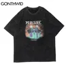 T-shirt Streetwear Hip Hop Uomo Robot Stampa T-shirt manica corta Harajuku Cotone Casual Punk Rock Gothic Distressed Top 210602