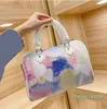 European And American Street Style Fashion Watercolor Boston Bag Collision Color Pillow Bags Multifunctional Personality Splash-ink Handbag