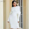 Autumn White Color Long Sleeve Bandage Dress Women Sexy Bodycon Club Celebrity Evening Runway Party Vestido 210423