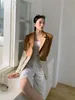 Vintage Fashion Patchwork Women Pu Leather Coat Full Sleeve Single Button Female Suit Coats Spring Loose Ladies Outwear 210513