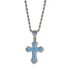 Blue Red Zircon Cross Necklace Fashion Mens Gold Necklace Hip Hop Iced Out Pendant Neckor Jewelry307V