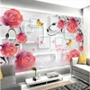 classic painting wallpaper Red Rose Romantic Flower wallpapers Transparent Box Stereo 3D Background Wall