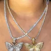 Glaming Big Butterfly hanger ketting strass keten voor vrouwen bling tennischoker Cubaanse link iced out sieraden chokers