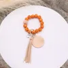 Factory direct selling beaded baseball wooden bead bracelet personality wood chip tassel pendant multi-color optional