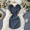 Vintage İlkbahar Yaz Elbise Örme Soolid Bandaj Seksi Moda Yüksek Bel Vestidos Kore Bodycon Kadın Elbiseler 210415