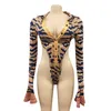 ANJAMANOR Estético Leopardo Estampa Sexy Roupas de Duas Peças para Mulheres Aniversário Clube Macacão 2 Peças Conjunto Bodysuit Leggings D42DE35 Y5527818