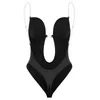 Bodysuit shapewear diep v-hals lichaam shaper backless u dompel string thong shapers taille trainer vrouwen duidelijke riem gevulde push up corset