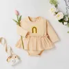 0-24M Spring Autumn born Infant Baby Girl Ruffles Romper Embroidery Rainbow Long Sleeve Jumpsuit Cute Clothes 210515