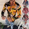 男性用花のシャツ長袖カジュアルシャツファッションローズフラワー3Dプリントターンダウンカラースリムフィット