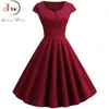 Vestido de verão rosa mulheres v pescoço grande balanço vintage robe femme elegante retro pin up festa escritório midi vestidos plus size 210409