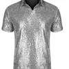 Erkekler için gece kulübü Pullu T-shirt üst gömlek 70 s Cosplay Kostüm Yetişkin erkekler Karnaval cosplay 210716