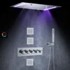 Thermostatic Set 14 X 20 Inch Rectangle Large Stainless Steel Bathroom Shower Head Atomizing Rain & LED Panel Chrome Brass Message Sprayer Body Jets