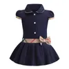 Baby Girls Dress Spring Fall Kids Plaid Short Sleeve Dresses Turn-Down Collar Girl Skirts Children Clothing