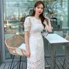 Sommer koreanische Spitze-up Taille schlank dünne frische Spitze Kleid Büro Dame regelmäßig kurz 210416