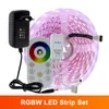 Şeritler LED Strip Light 5050 RGB / RGBW / RGBCCT Esnek Şerit Fita LED LIGH STRIP 60LEDS / M 5M + Dokunmatik RF uzaktan kumanda + DC12V Adaptör Fişi