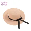 Nishine Children Fashion Handmade breien zomer zonnebrandcrème caps schattig lint bowknot outdoor strand strohoeden kinderen hoofddeksel brede rand