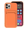 Silicone liquide avec porte-fente de carte TPU doux TPU Coque de téléphone portable pour iPhone 13 12 11 Pro Max XR XS x 8 7 6 Plus