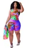 Kobiety Tie Dye Dresy Plus Size Stroje Seksowne Dwuczęściowe Zestawy Letnie Odzież Bez Rękawów T Shirt + Mini Spodenki Slim Running Suit 4810