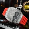 Full Iced Out Mens Watches Candy Rubber Strap Quartz Movement Titta på alla diamantfodral Batteribatteri Vattentät armbandsur Unik design R3567918