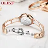 Olevs Watch Svart / Vit Keramikband Elegant Kvarts Klockor Diamond Chronograph Kvinnors Vattentät Lady Fashion Armbandsur Clock