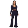Casual Two Piece Outfits for Women Sets Bodycon Matching Sets Crop Top Flared Pants Suit Tracksuit Clothes Wholesale Dropshpping Y0625