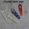 Colorful Crystal stone pipe hand glass smoking tobacco spoon pipes wholesale ash catcher