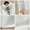 Escritório Senhoras Branco Blusa Mulheres Primavera Lace Up Camisa de Manga Longa Tops Algodão Plus Tamanho Blusas Casuais Blusas 13124 210508