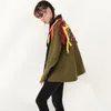 [EAM] Loose Fit Green Striped Embroidery Bgi Size Jacket Lapel Long Sleeve Women Coat Fashion Spring Autumn JZ52106 21512