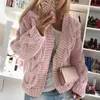Zity Sweater Kvinnor Cardigan Coat Kvinna Casual Långärmad Stickad Solid Öppna Stitch Femme Höst Vinter Varm 210922