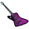 Guitare basse électrique 4 cordes Purple Body avec touche en palissandre, placage d'érable matelassé, peut être personnalisé