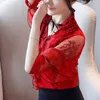 Fashion women tops and blouse ladies tops chiffon blouse shirt harajuku bow Half V-Neck Floral Butterfly Sleeve 3987 50 210527